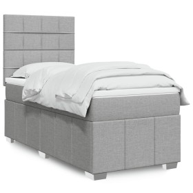Cama box spring con colchón tela gris claro 80x200