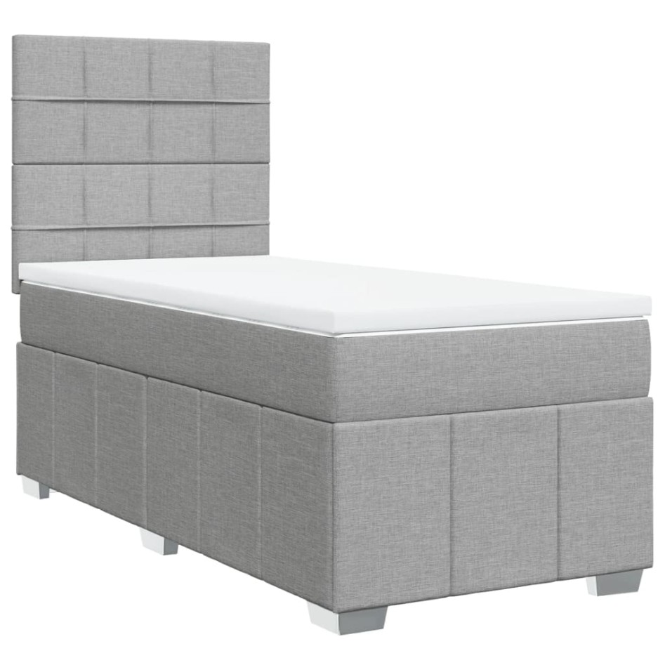 Cama box spring con colchón tela gris claro 80x200