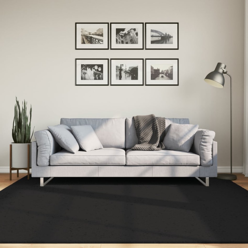 Alfombra de pelo corto suave lavable HUARTE negro 200x200