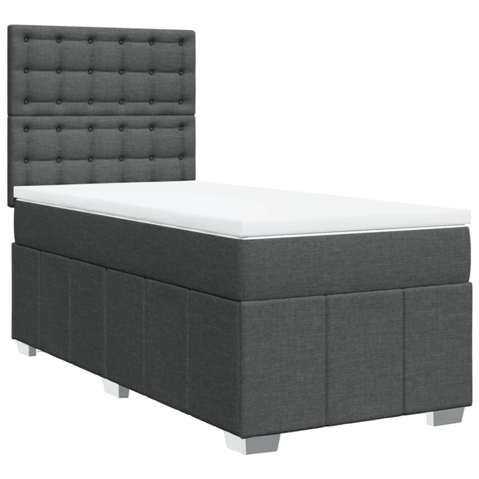Cama box spring con colchón tela gris oscuro 80x200