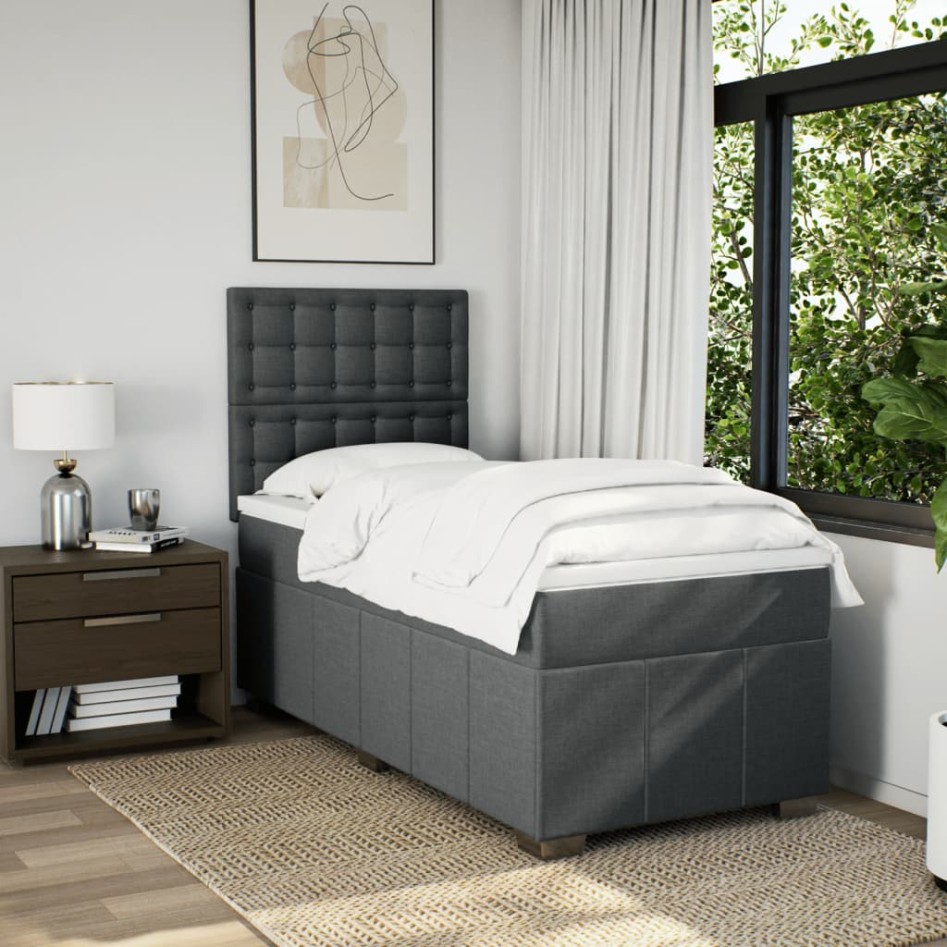 Cama box spring con colchón tela gris oscuro 80x200