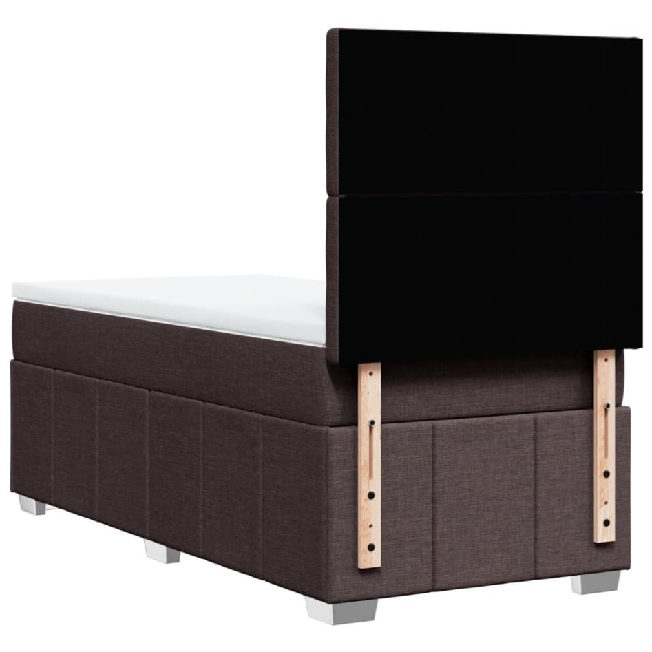Cama box spring con colchón tela marrón oscuro 80x200