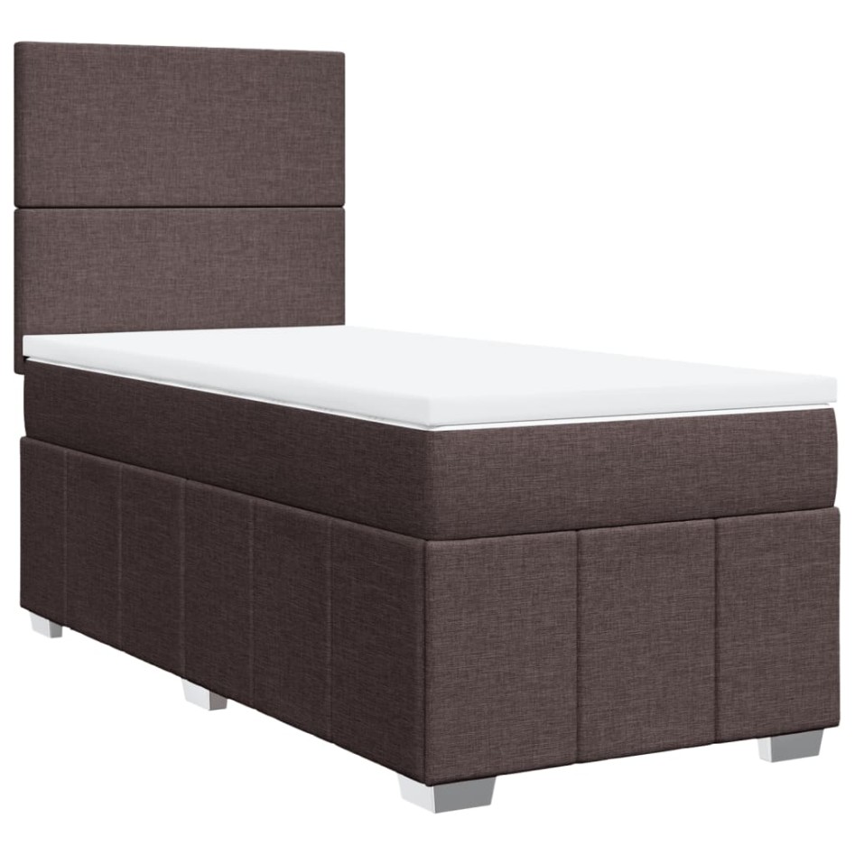 Cama box spring con colchón tela marrón oscuro 90x190