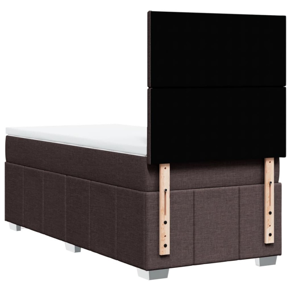 Cama box spring con colchón tela marrón oscuro 90x190