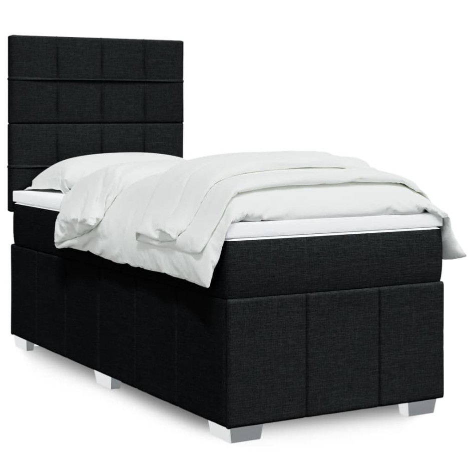 Cama box spring con colchón tela negro 90x190