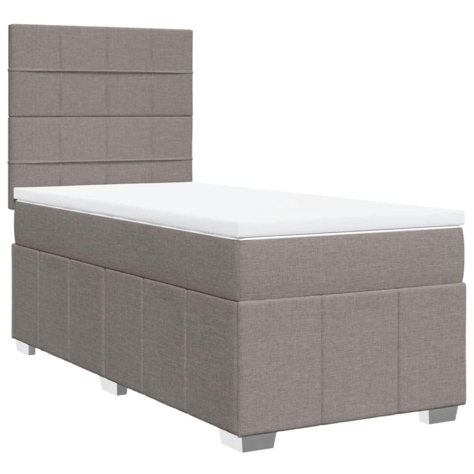 Cama box spring con colchón tela gris taupe 90x190