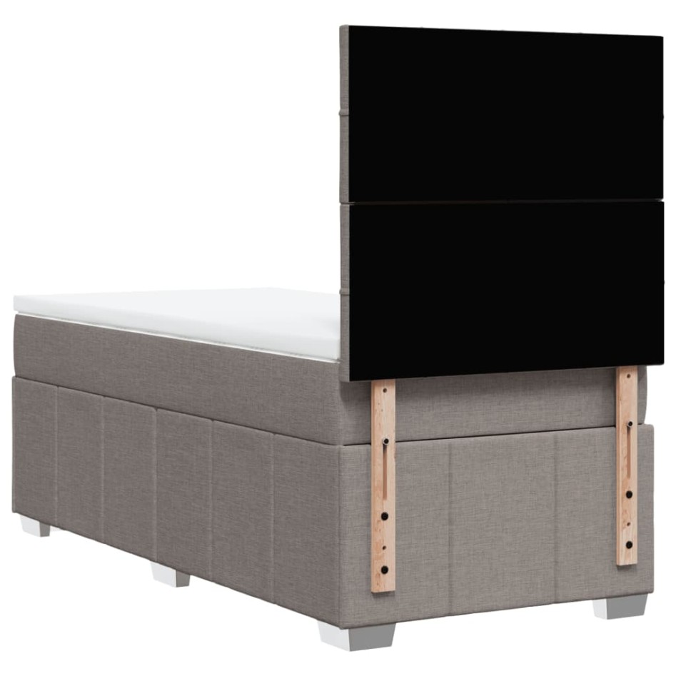 Cama box spring con colchón tela gris taupe 90x190