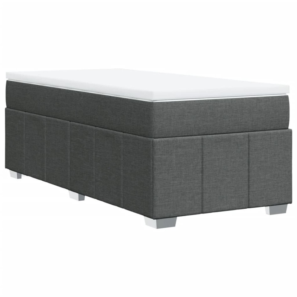 Cama box spring con colchón tela gris oscuro 100x200
