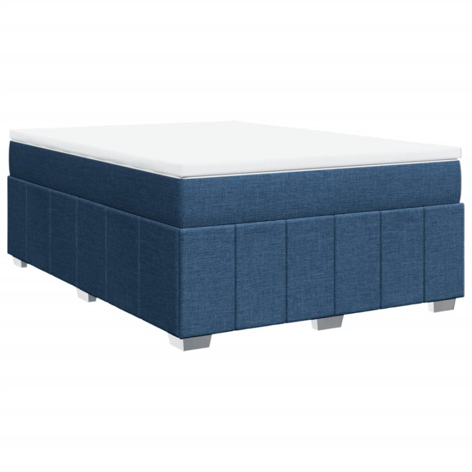 Cama box spring con colchón tela azul 160x200