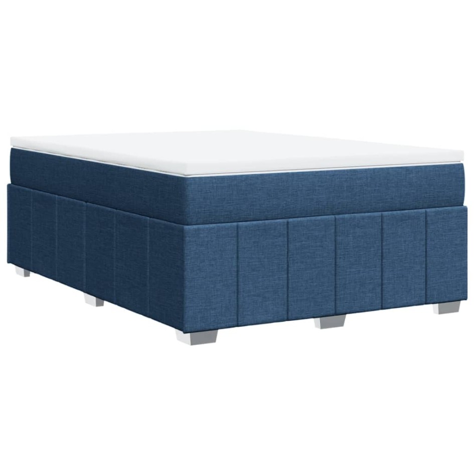 Cama box spring con colchón tela azul 160x200