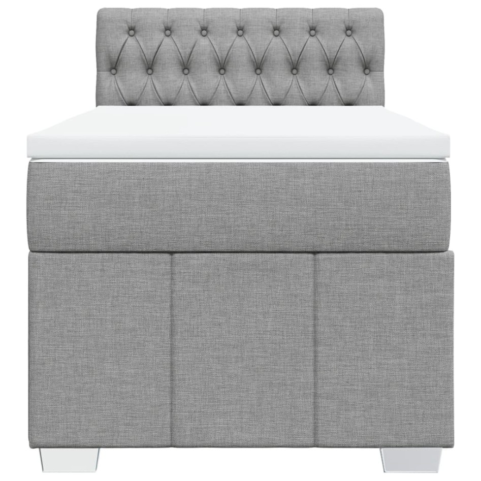 Cama box spring con colchón tela gris claro 80x200