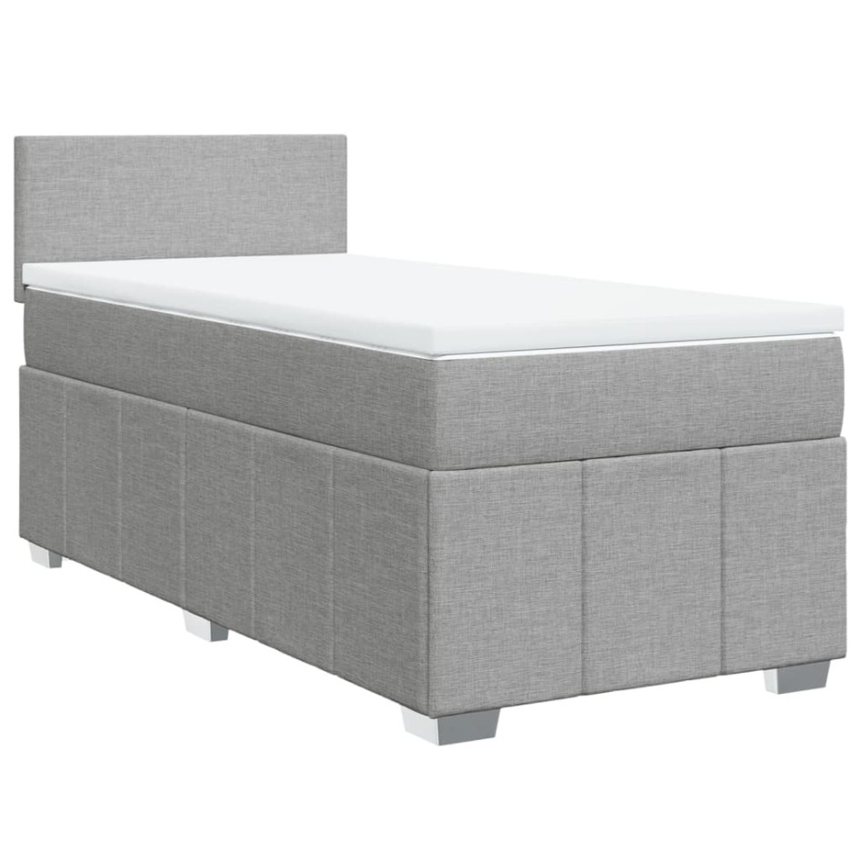 Cama box spring con colchón tela gris claro 90x190
