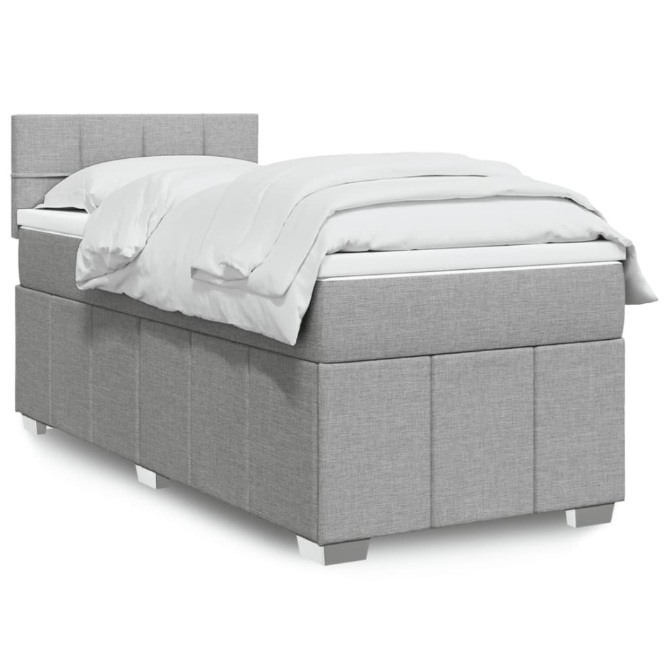 Cama box spring con colchón tela gris claro 90x190