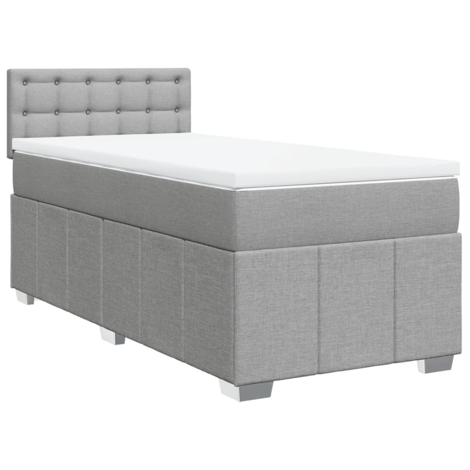 Cama box spring con colchón tela gris claro 90x190