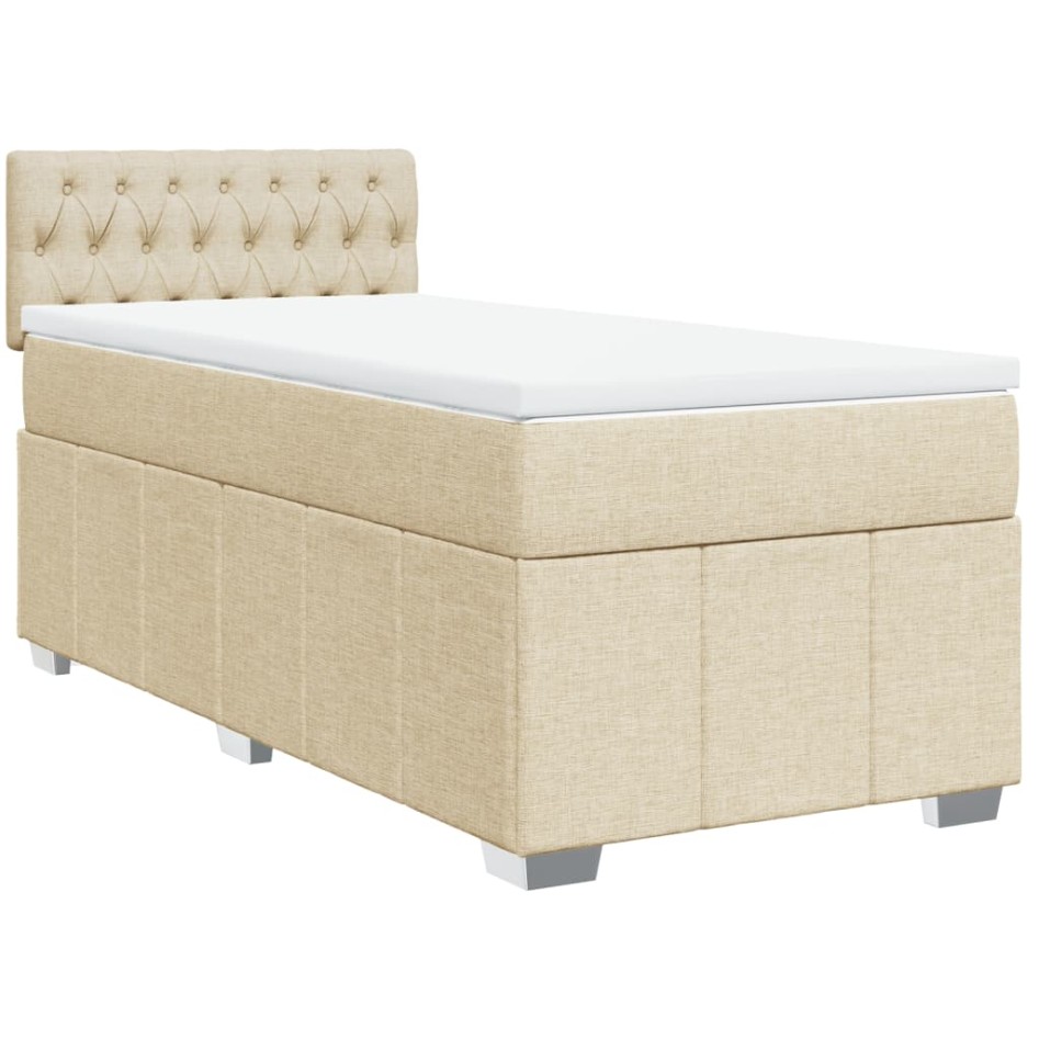 Cama box spring con colchón tela color crema 90x200