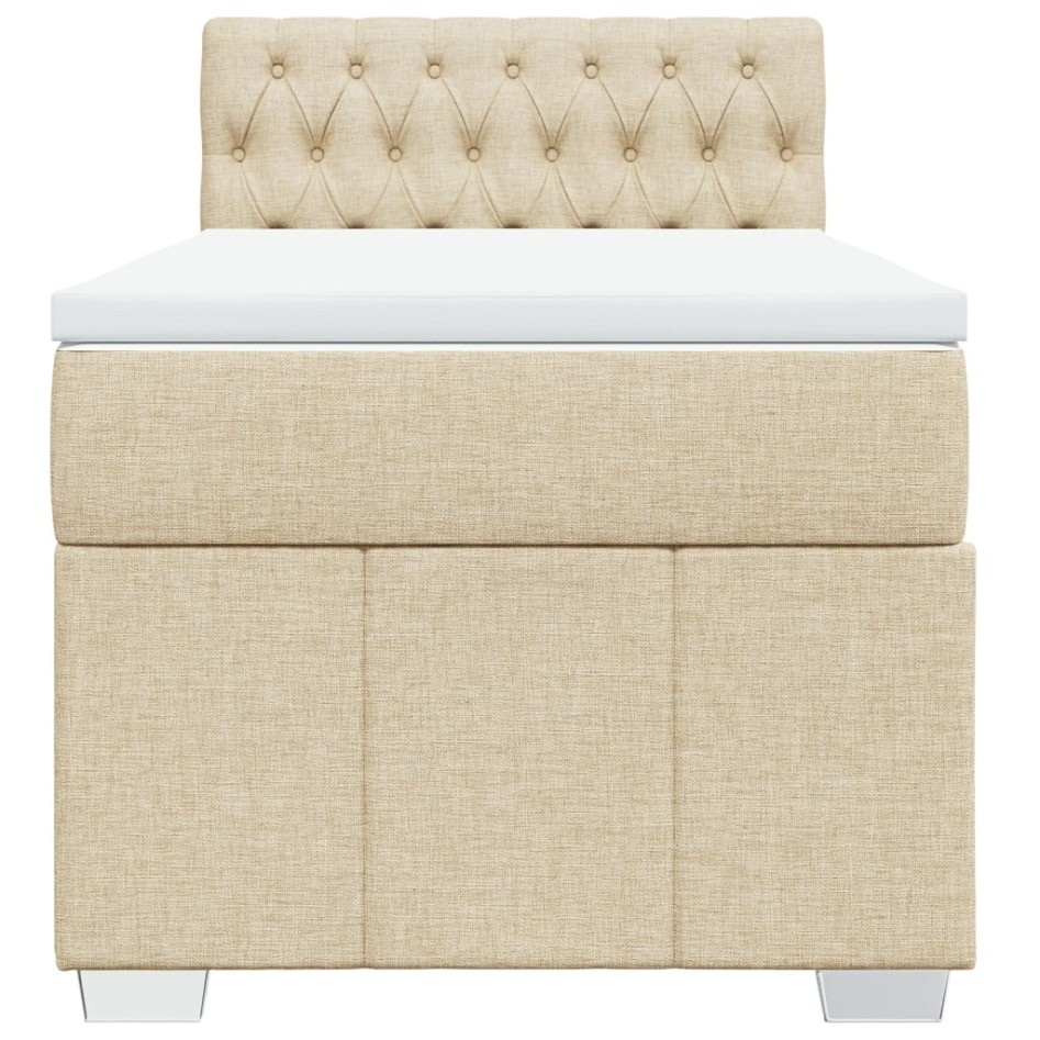 Cama box spring con colchón tela color crema 90x200