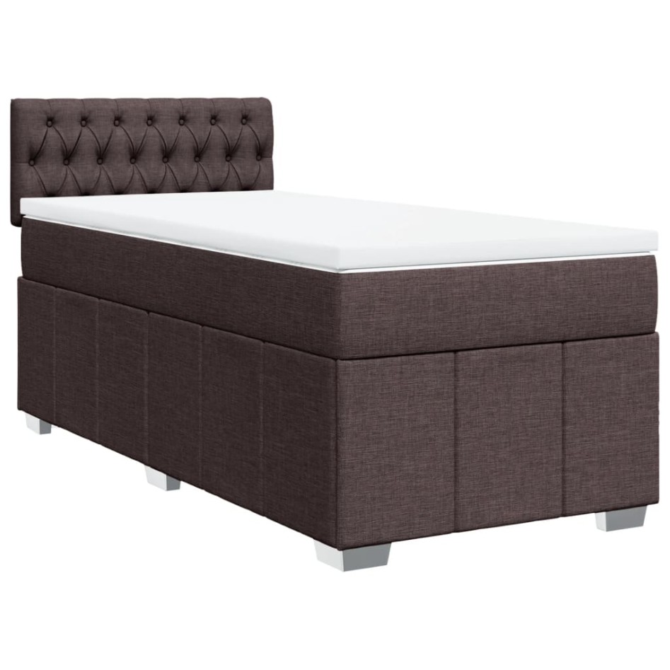 Cama box spring con colchón tela marrón oscuro 100x200