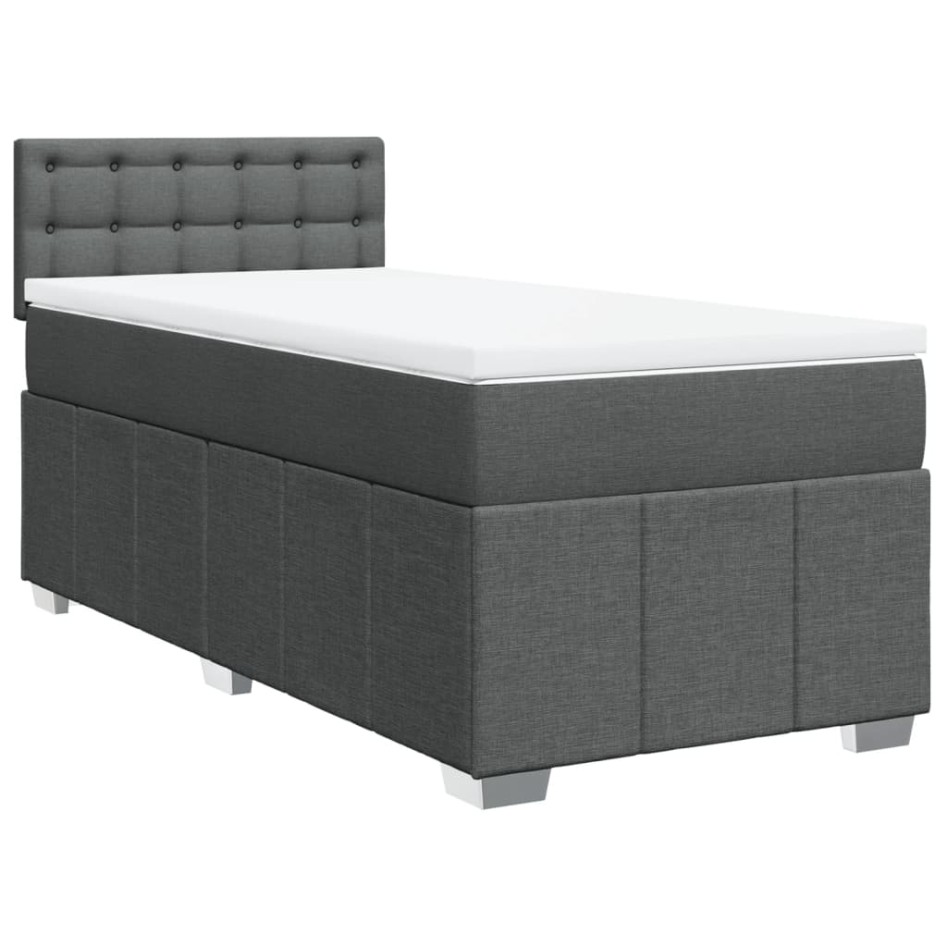 Cama box spring con colchón tela gris oscuro 100x200