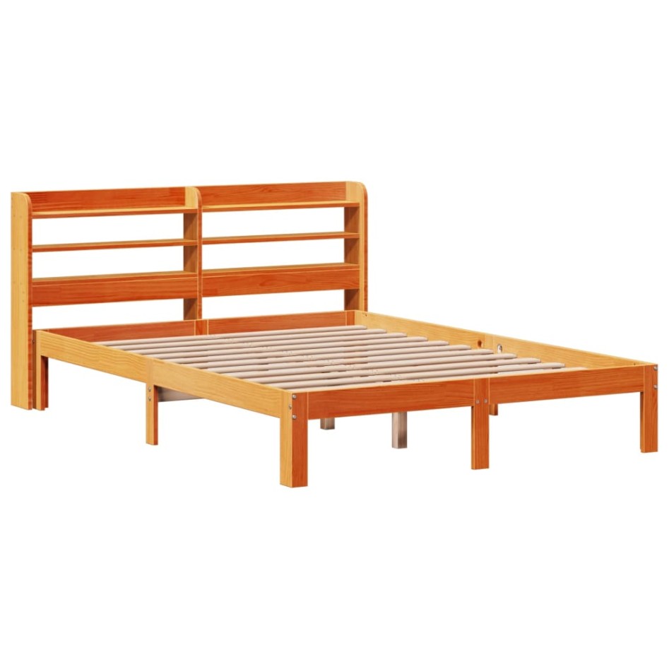 Cama sin colchón madera maciza de pino marrón cera 120x200