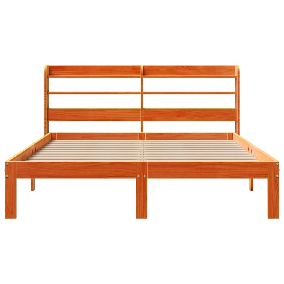 Cama sin colchón madera maciza de pino marrón cera 120x200