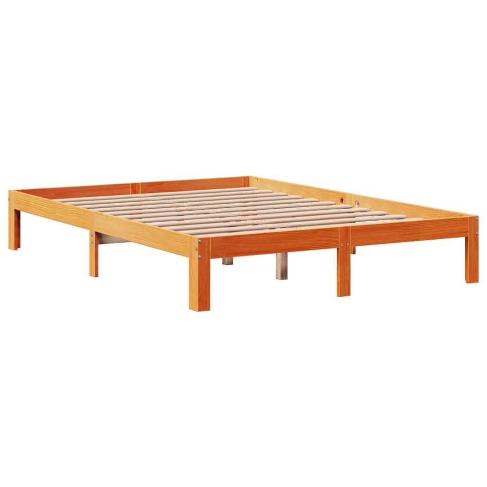 Cama sin colchón madera maciza de pino marrón cera 120x200