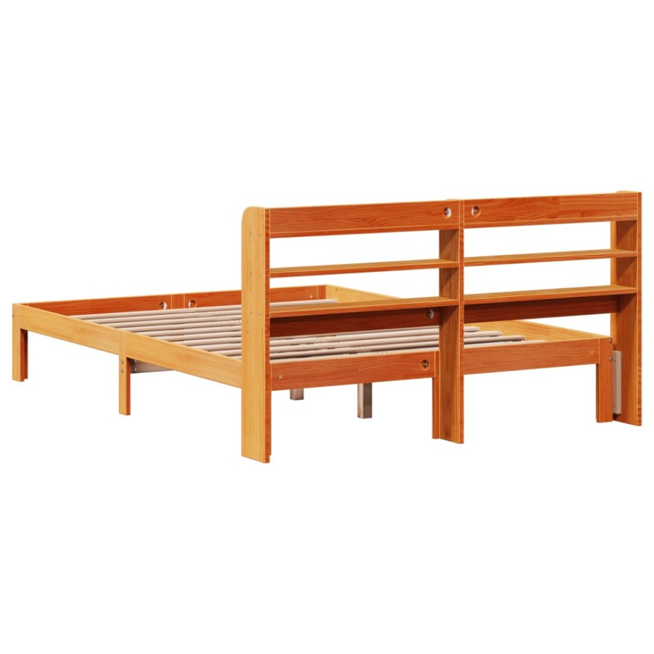 Cama sin colchón madera maciza de pino marrón cera 120x200