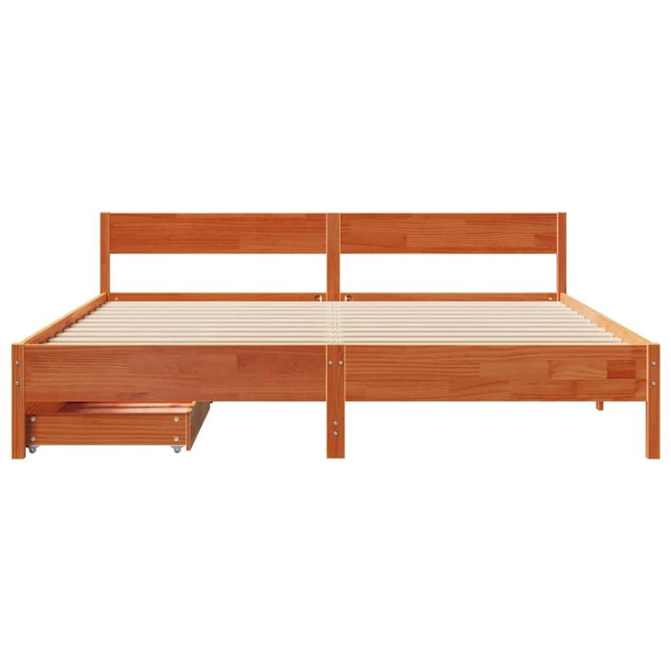 Cama sin colchón madera maciza de pino marrón cera 200x200