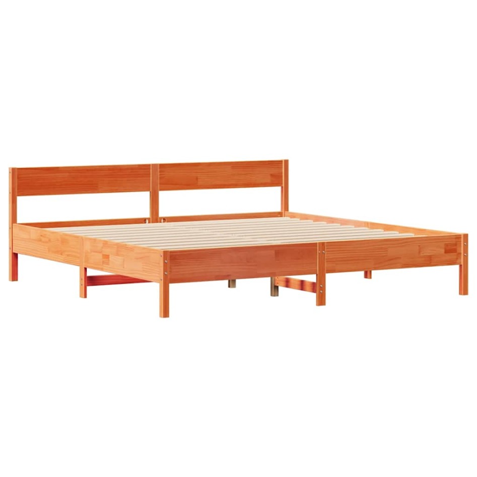 Cama sin colchón madera maciza de pino marrón cera 200x200