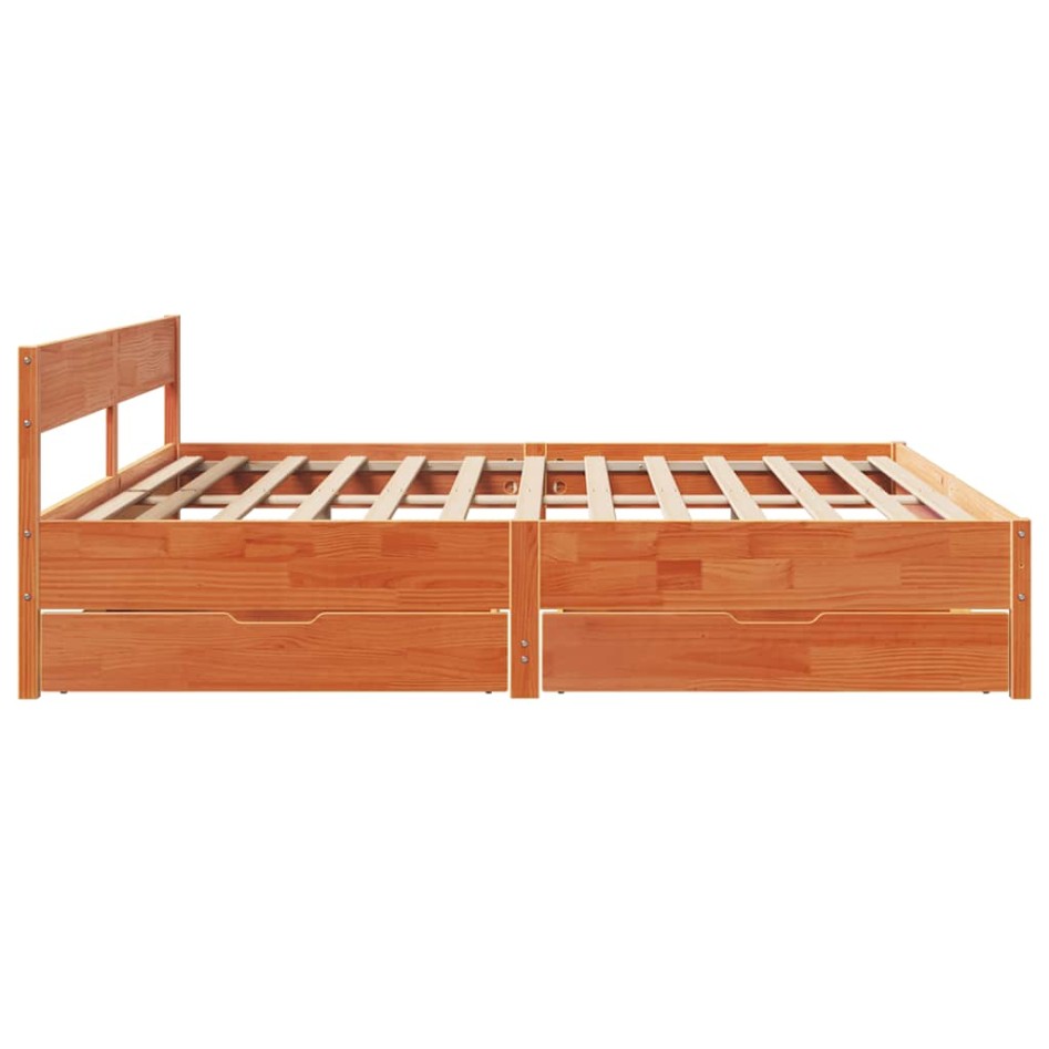 Cama sin colchón madera maciza de pino marrón cera 200x200