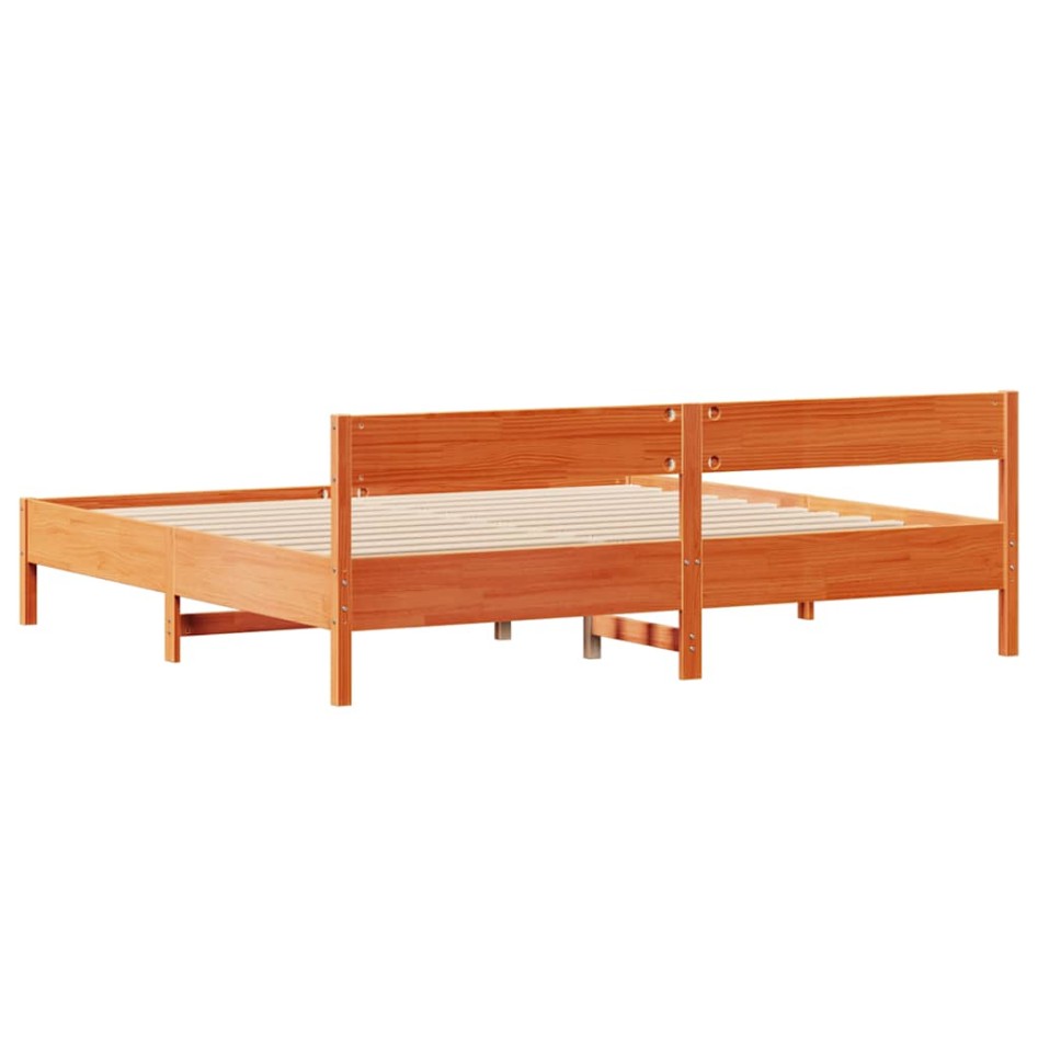 Cama sin colchón madera maciza de pino marrón cera 200x200