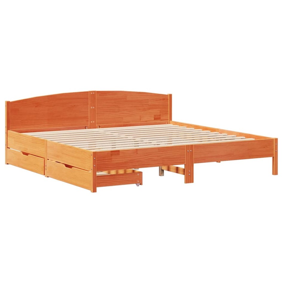 Cama sin colchón madera maciza de pino marrón cera 200x200