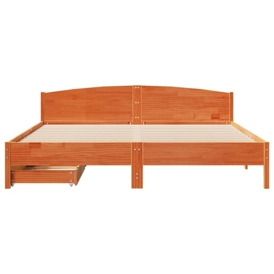 Cama sin colchón madera maciza de pino marrón cera 200x200