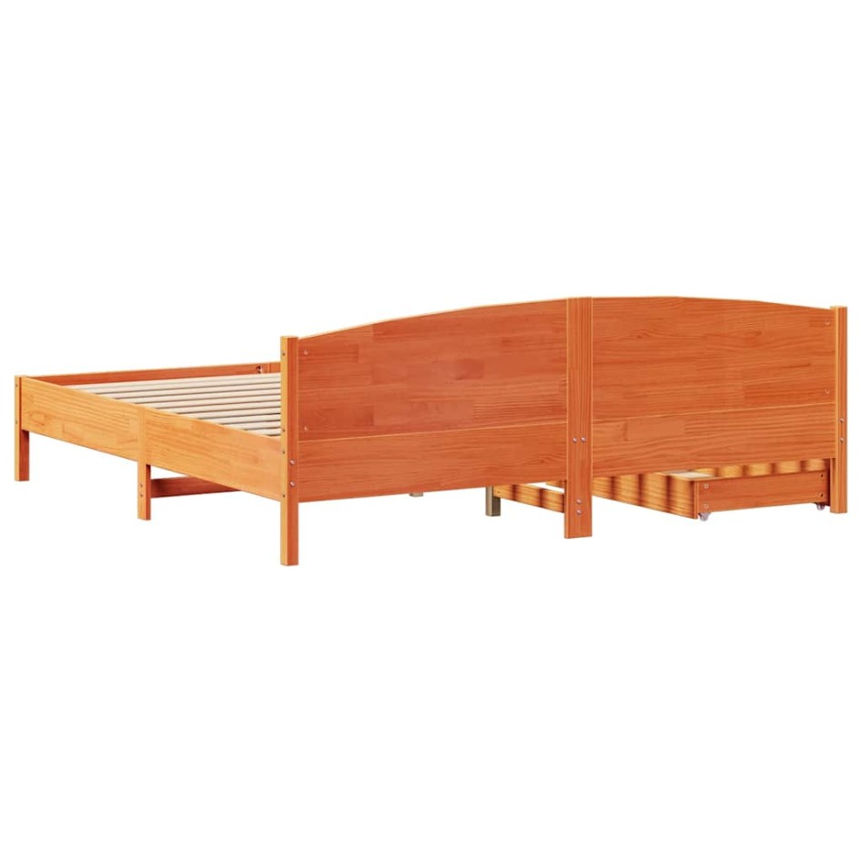 Cama sin colchón madera maciza de pino marrón cera 180x200