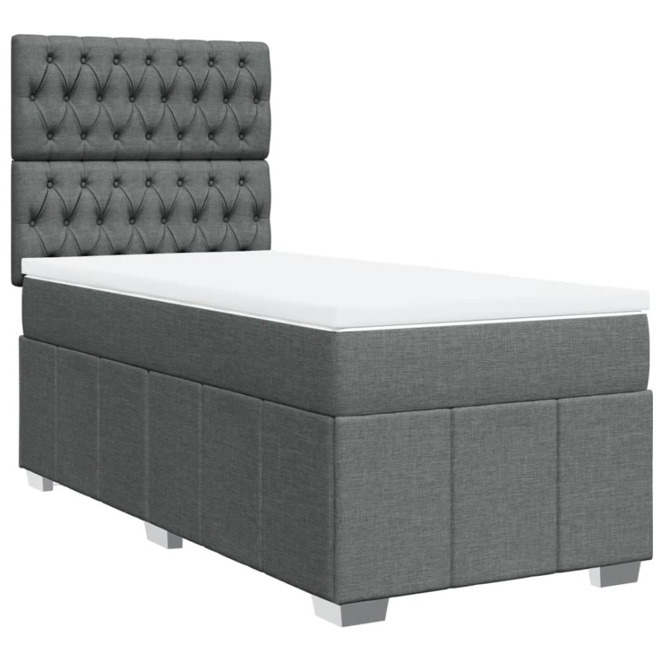 Cama box spring con colchón tela gris oscuro 90x190