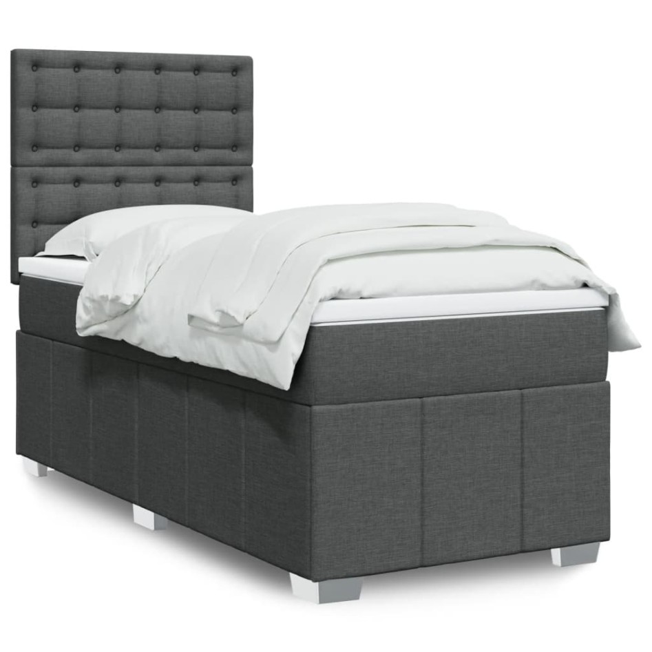 Cama box spring con colchón tela gris oscuro 90x190
