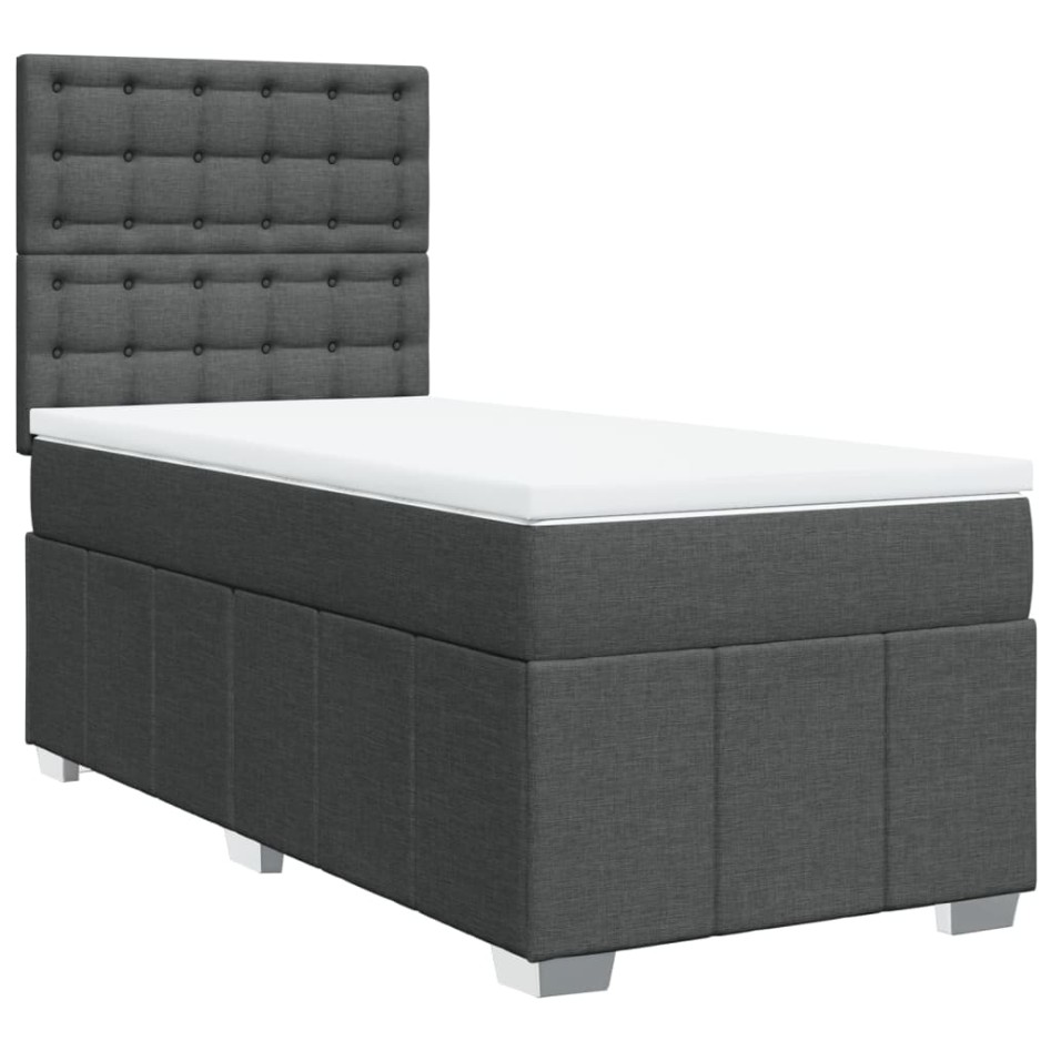 Cama box spring con colchón tela gris oscuro 90x190