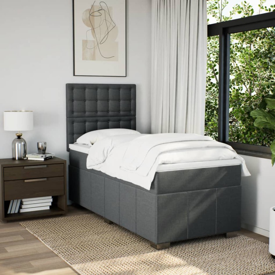 Cama box spring con colchón tela gris oscuro 90x190