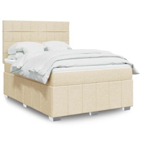 Cama box spring con colchón tela color crema 140x190