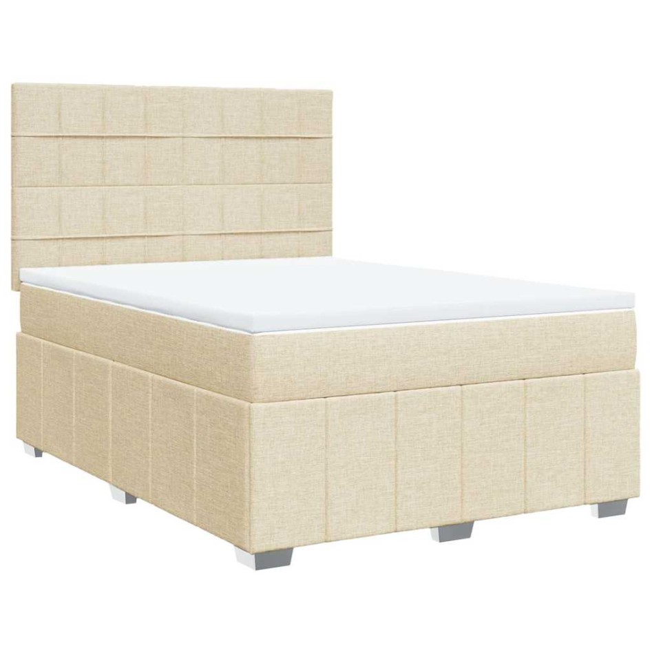 Cama box spring con colchón tela color crema 140x190