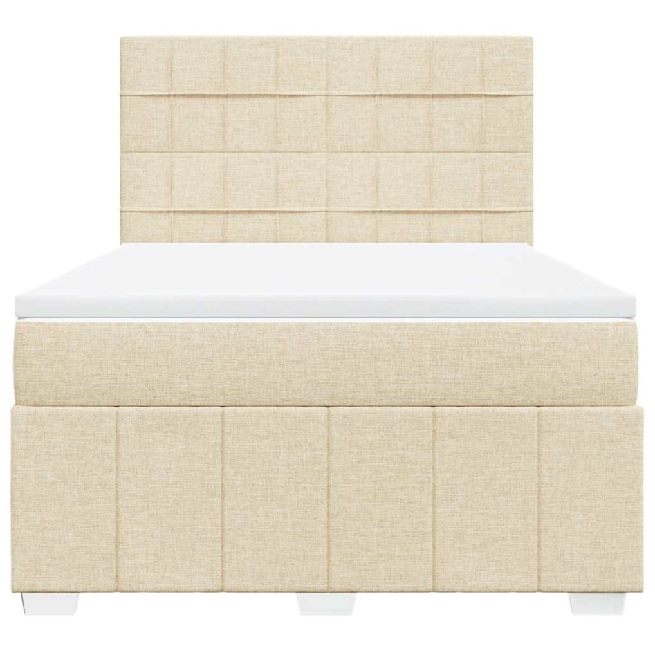 Cama box spring con colchón tela color crema 140x190