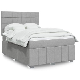 Cama box spring con colchón tela gris claro 140x190