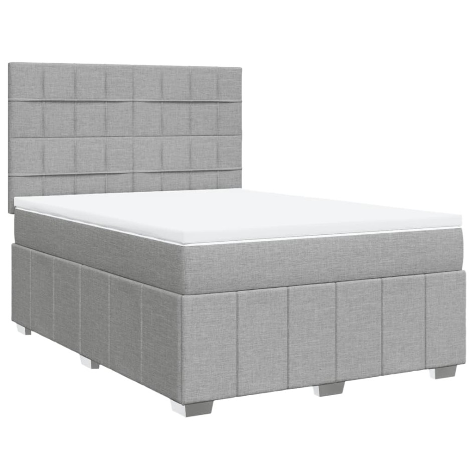Cama box spring con colchón tela gris claro 140x190