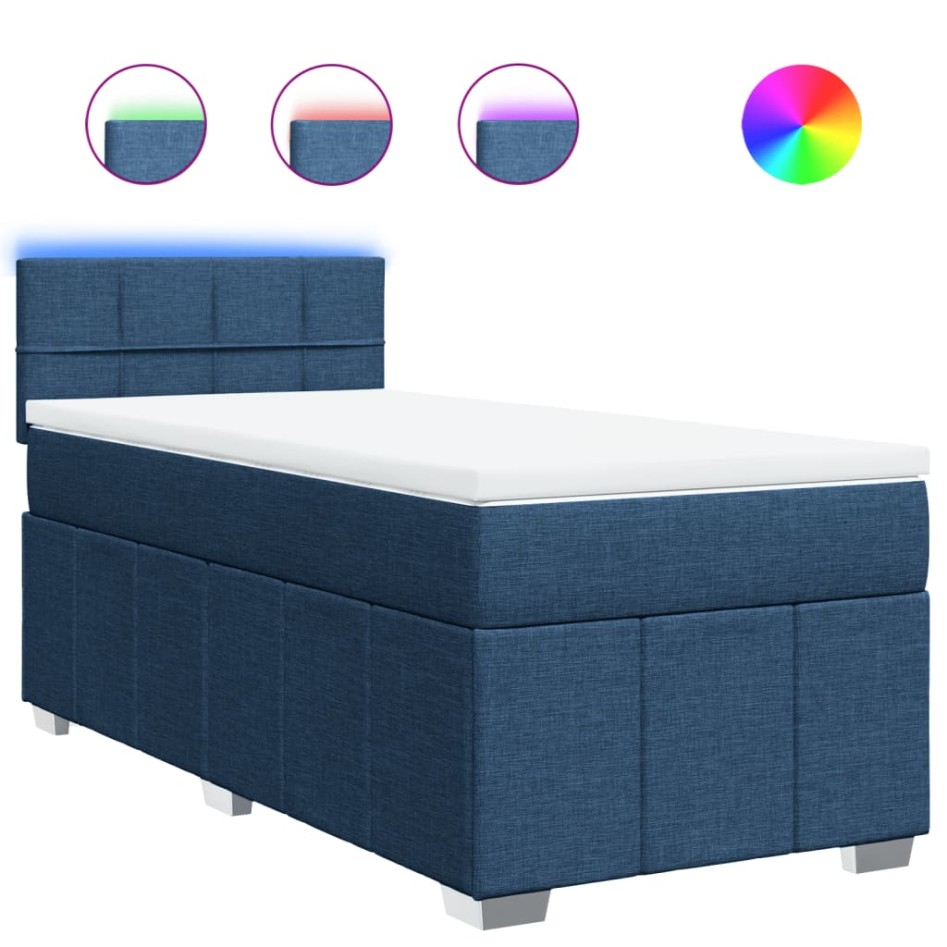 Cama box spring con colchón tela azul 100x200
