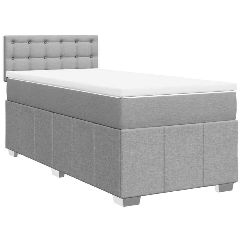 Cama box spring con colchón tela gris claro 100x200