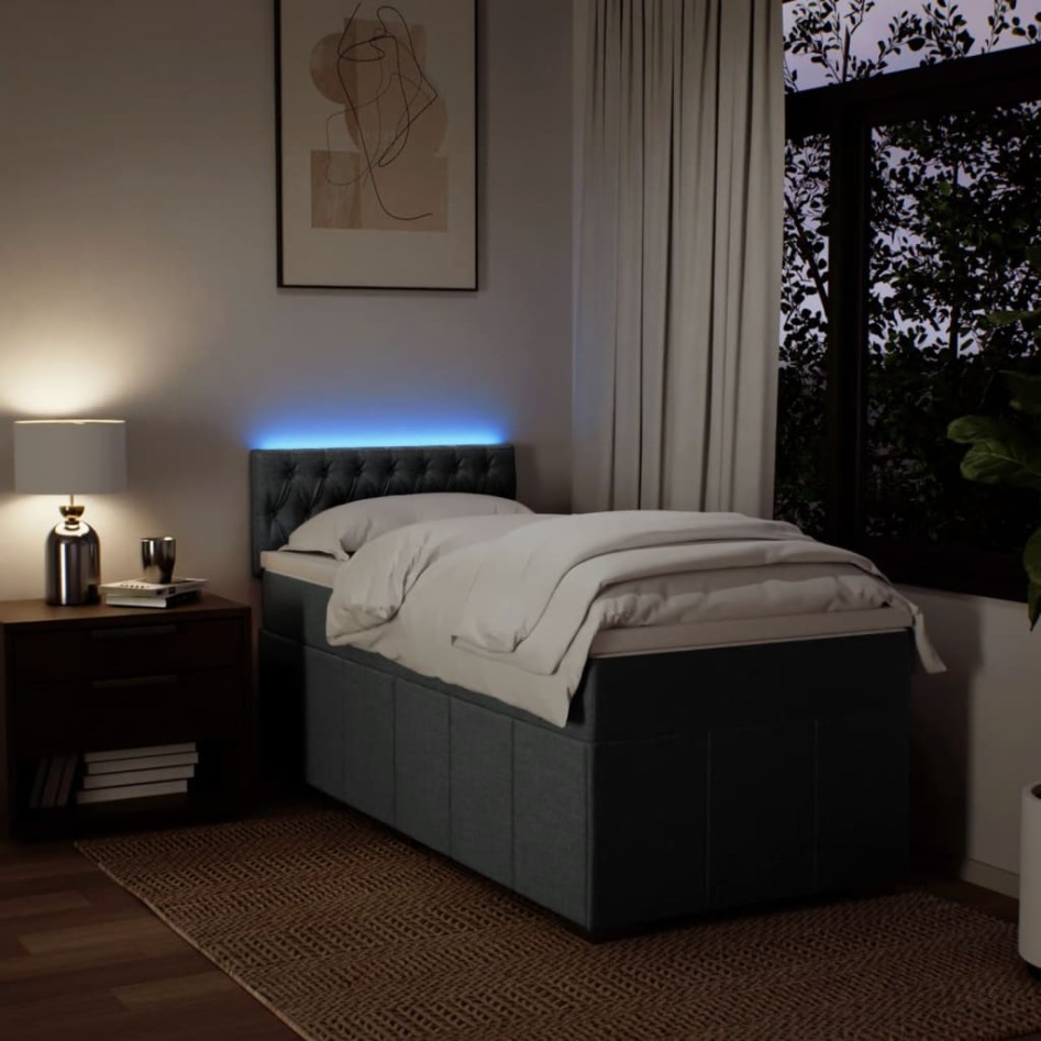 Cama box spring con colchón tela gris oscuro 100x200