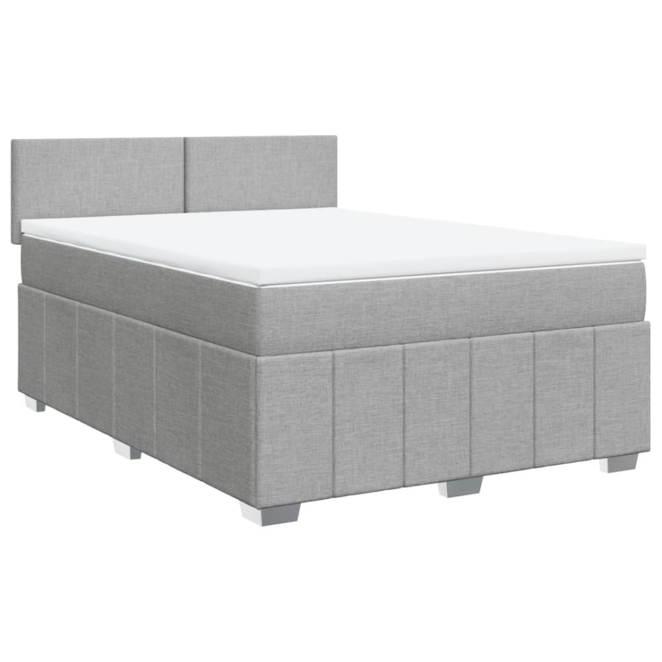 Cama box spring con colchón tela gris claro 140x190