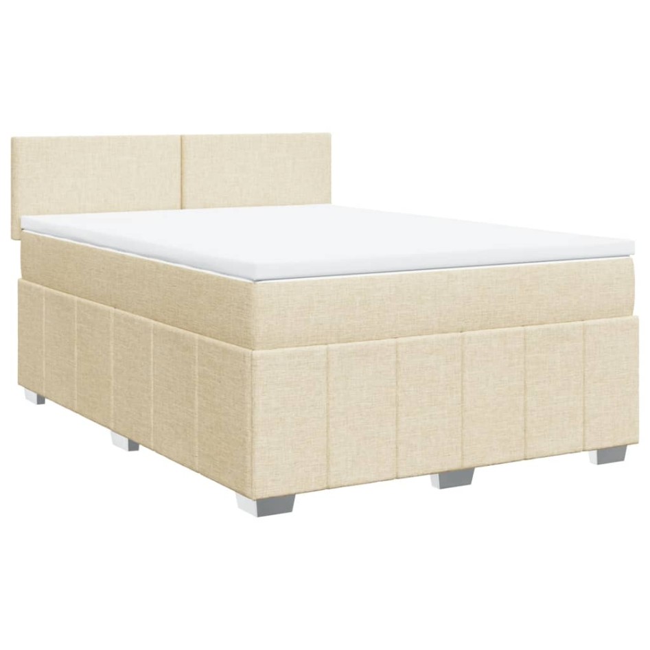 Cama box spring con colchón tela color crema 140x190