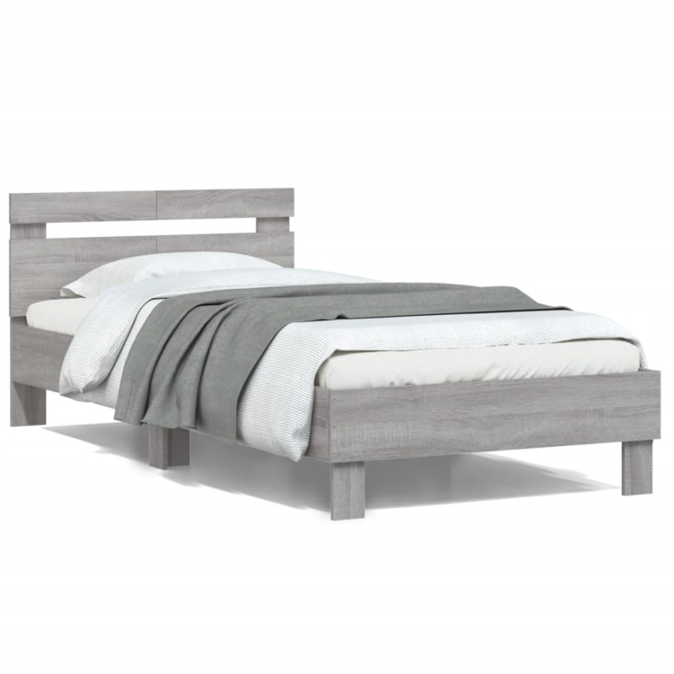 Cama con cabecero madera de ingeniería gris Sonoma 100x200