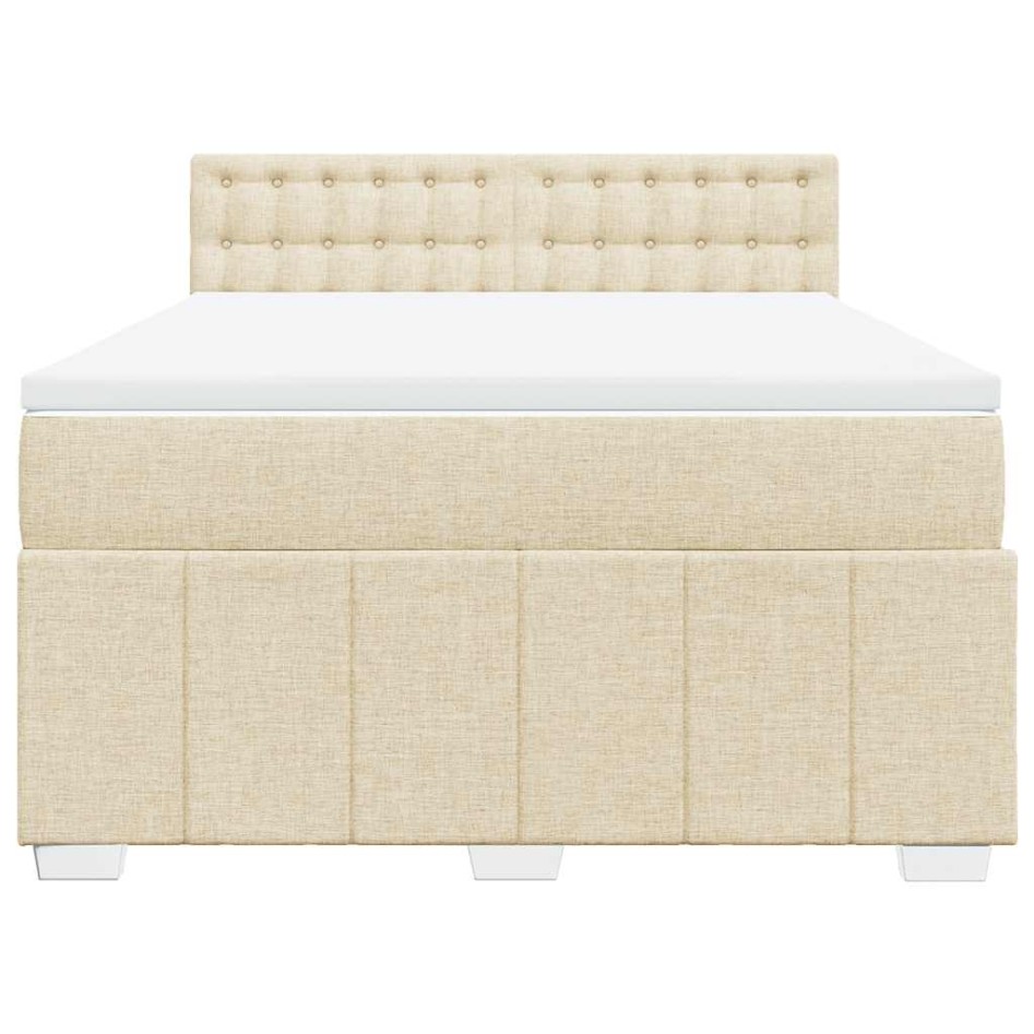 Cama box spring con colchón tela color crema 140x190