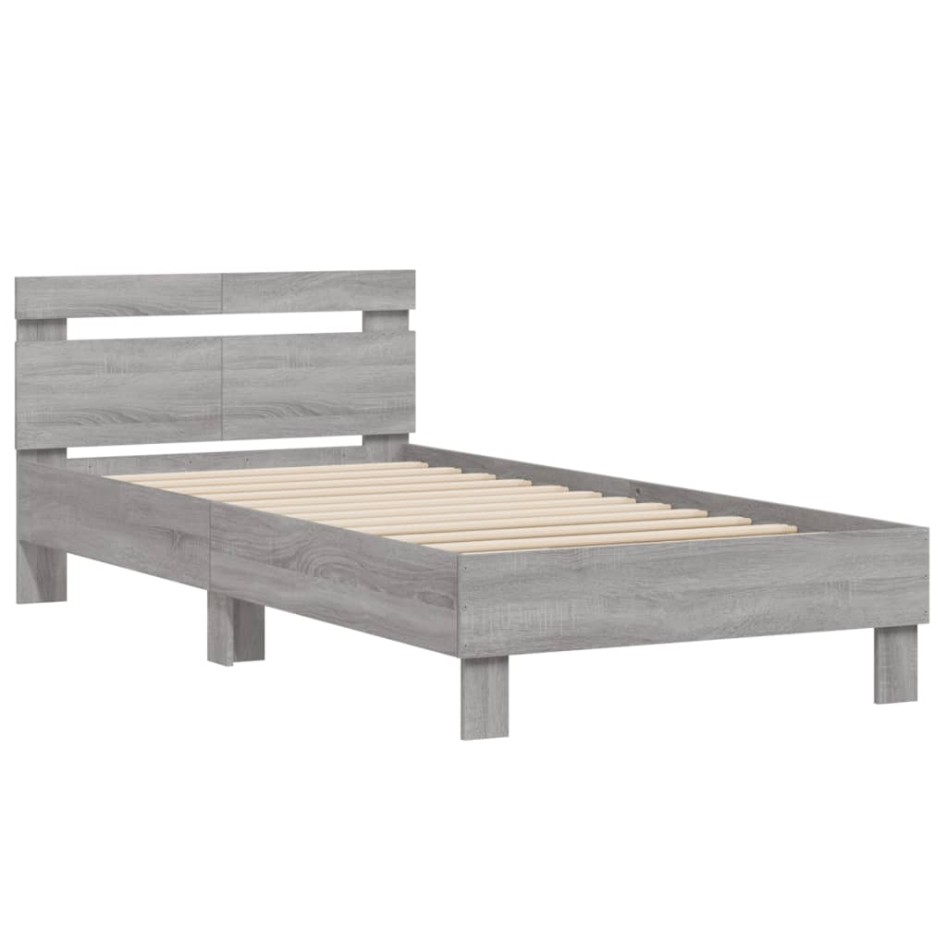 Cama con cabecero madera de ingeniería gris Sonoma 100x200